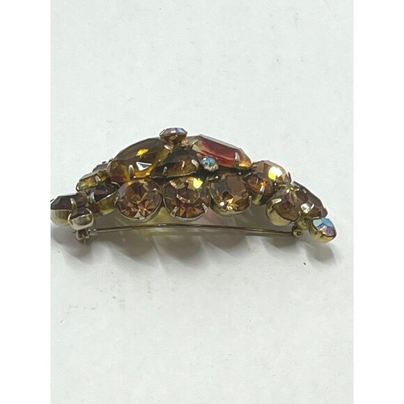 Kramer Amber And Aurora Borealis Rhinestone Brooch - Picture 5 of 9